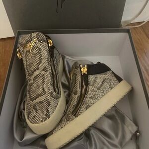 Luxury Snakeskin Sneakers with Gold Accents